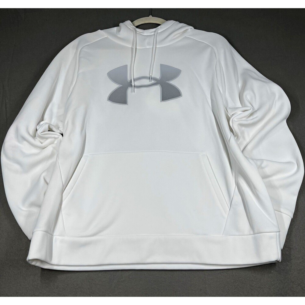 Under Armour Men’s L White Pullover Hoodie Fleece Polyester Logo Pocket